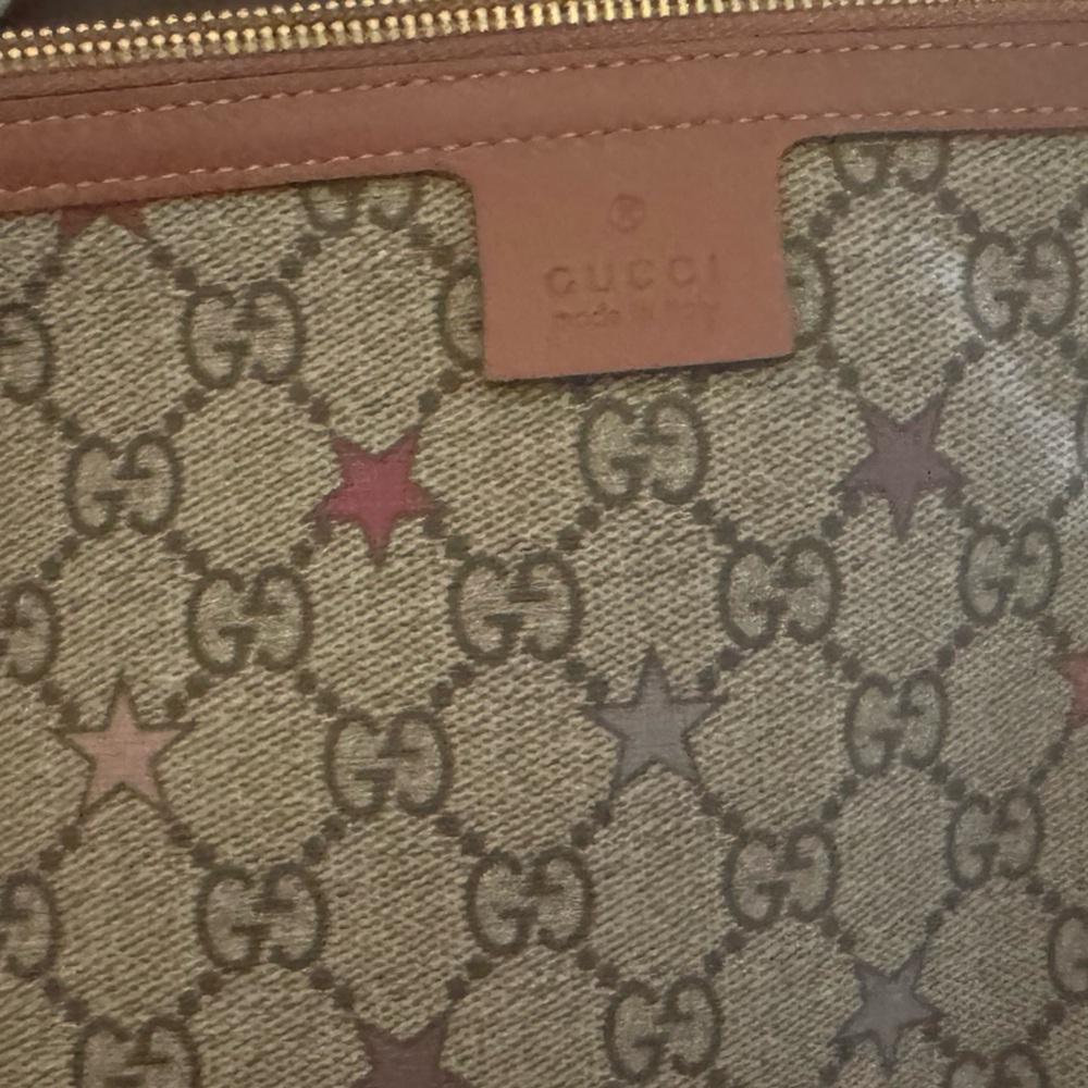Gucci Women's Tote Bag GG Star Pattern Detachable Pouch Beige Brown Pink Purple - Picture 8 of 10